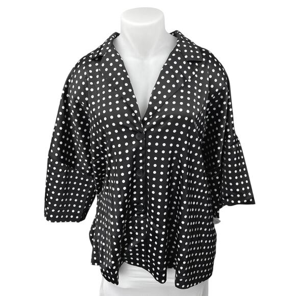 NEW ASOS Curve Black White Polka Dots Half Sleeve Button Down Shirt Top Size 22 - Picture 1 of 5